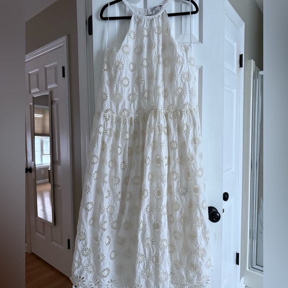 Madewell Embroidered Drop-Waist Maxi Dress Floral Eyelet Size Large bachelorette - Picture 8 of 11